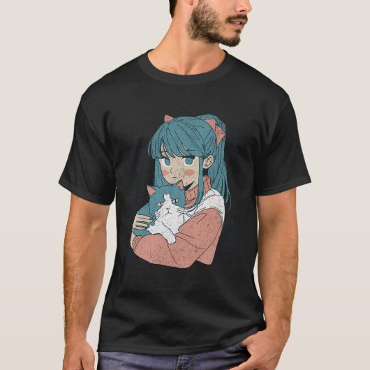 かわいいかわいいアニメガール猫子猫マンガ日本 Tシャツ (正面)