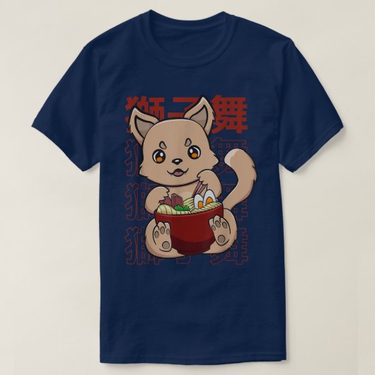 かわいいかわいいアニメディンゴオタク日本のラーメン麺 Tシャツ (デザイン正面)