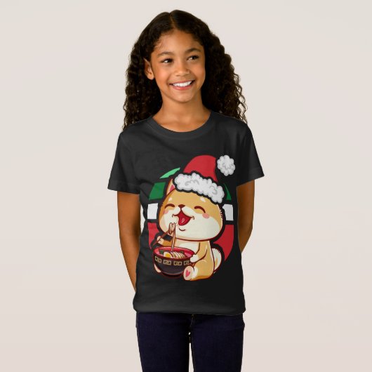 かわいいかわいいアニメ柴犬犬食べ物のラーメンChris Tシャツ (正面フル)