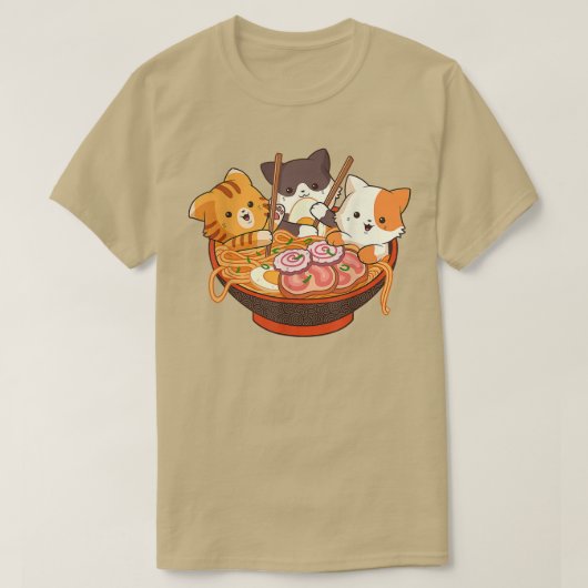 かわいいかわいいアニメ猫オタク日本のラーメン麺 Tシャツ (デザイン正面)