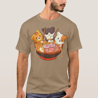 かわいいかわいいアニメ猫オタク日本のラーメン麺 Tシャツ