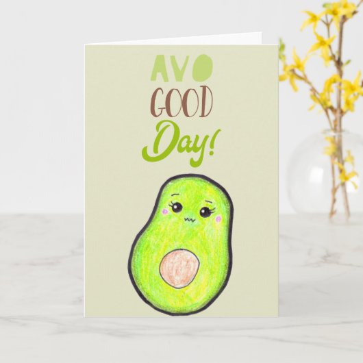 かわいいかわいいアボカドアボグッドデイ空白のタイポグラフィ カード (黄色い花)