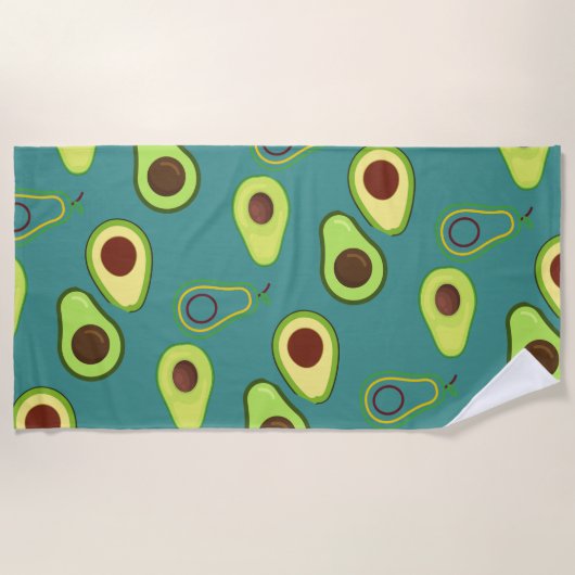 かわいいかわいいアボカドスライス夏のグラデーションパターン ビーチタオル (正面)