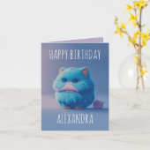 かわいいかわいいアンゴラ猫の誕生日カード カード (黄色い花)