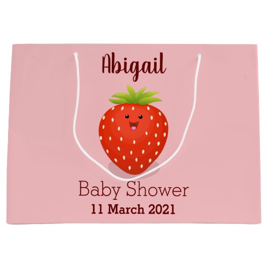 かわいいかわいいイチゴ漫画イラストレーション ラージペーパーバッグ (正面)