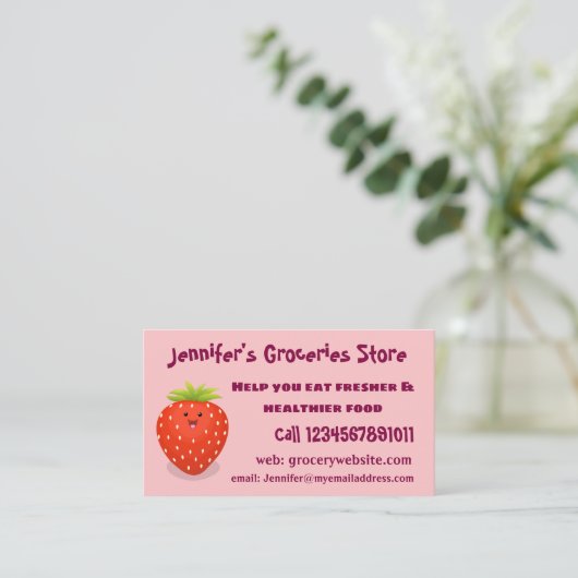 かわいいかわいいイチゴ漫画イラストレーション 名刺 (スタンド正面)