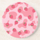 かわいいかわいいイチゴ牛のパターン コースター (正面)