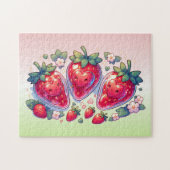 かわいいかわいいイチゴ笑顔のハート- ジグソーパズル (横)
