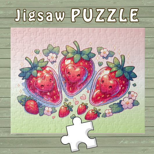かわいいかわいいイチゴ笑顔のハート- ジグソーパズル