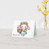 かわいいかわいいイースターバニーと花 カード (黄色い花)