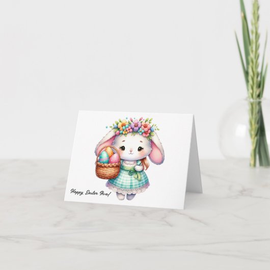 かわいいかわいいイースターバニーと花 カード (正面)