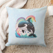 かわいいかわいいオルカキラーホエールレインボウズ クッション (ブランケット)