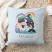 かわいいかわいいオルカキラーホエールレインボウズ クッション (ブランケット)