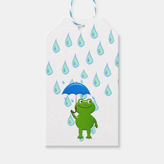 かわいいかわいいカエルと雨 ギフトタグ (正面)