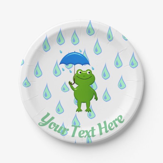 かわいいかわいいカエルと雨 ペーパープレート (正面)