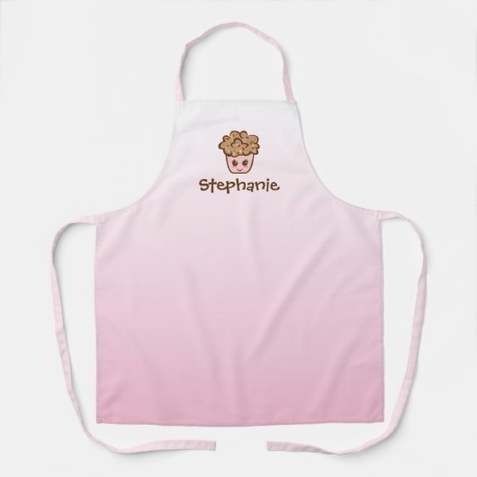 かわいいかわいいカップケーキ付き/名前ピンクのキッチンエプロン エプロン (正面)