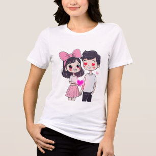 かわいいかわいいカップルドールイラストレーション トライブレンドTシャツ
