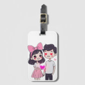 かわいいかわいいカップルドールイラストレーション ラゲッジタグ (正面縦)