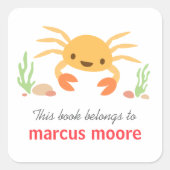 かわいいかわいいカニ動物の漫画蔵書票 スクエアシール (正面)