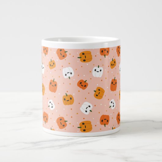 かわいいかわいいカボチャ顔パターン ジャンボコーヒーマグカップ (正面)