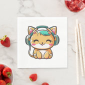 かわいいかわいいカラフルハッピーキャットとヘッドフォン スタンダードランチョンナプキン (インサイチュ)