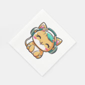 かわいいかわいいカラフルハッピーキャットとヘッドフォン スタンダードランチョンナプキン (角)