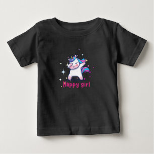 かわいいかわいいカラフルレインボーユニコーンハッピーガール ベビーTシャツ