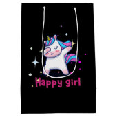 かわいいかわいいカラフルレインボーユニコーンハッピーガール ミディアムペーパーバッグ (裏面)