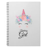かわいいかわいいカラフルレインボーユニコーン誕生日ガール ノートブック (正面)