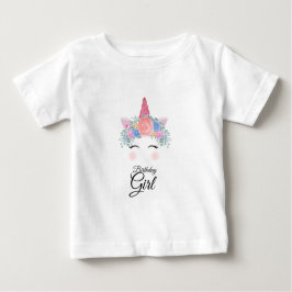 かわいいかわいいカラフルレインボーユニコーン誕生日ガール ベビーTシャツ