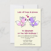 かわいいかわいいキツネ漫画の女の子の誕生日パーティー 招待状 (正面)