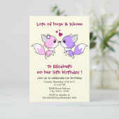 かわいいかわいいキツネ漫画の女の子の誕生日パーティー 招待状 (スタンド正面)