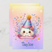 かわいいかわいいキティ猫誕生日グリーティングカード (正面/裏面)