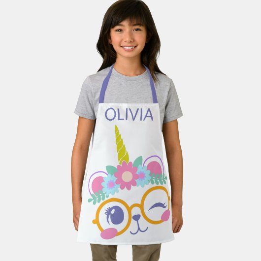 かわいいかわいいクマ一角獣顔とフラワークラウン エプロン (インサイチュ)