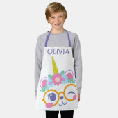 かわいいかわいいクマ一角獣顔とフラワークラウン エプロン (着用した状態)