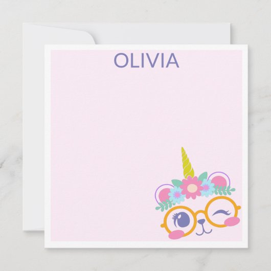 かわいいかわいいクマ一角獣顔とフラワークラウン ノートカード (正面)