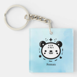 かわいいかわいいクマ顔-かわいいミニマリストラインアート キーホルダー
