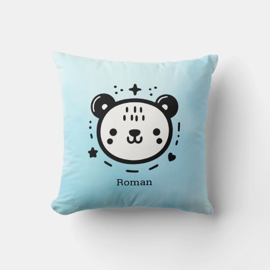 かわいいかわいいクマ顔-かわいいミニマリストラインアート クッション (正面)