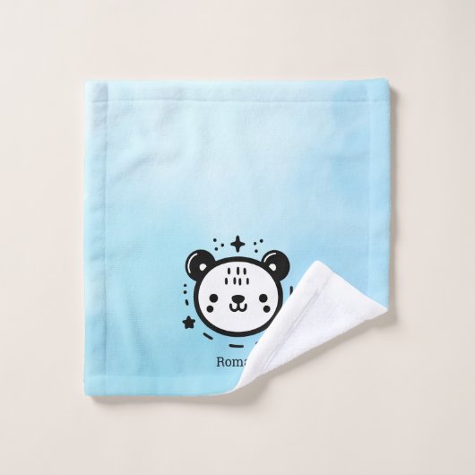 かわいいかわいいクマ顔-かわいいミニマリストラインアート バスタオルセット (ウォッシュタオル)