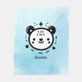 かわいいかわいいクマ顔-かわいいミニマリストラインアート フリースブランケット (正面)