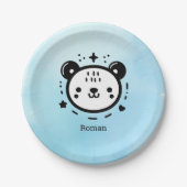 かわいいかわいいクマ顔-かわいいミニマリストラインアート ペーパープレート (正面)