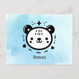 かわいいかわいいクマ顔-かわいいミニマリストラインアート ポストカード