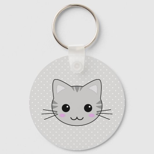 かわいいかわいいグレイのタビー猫マンガ キーホルダー (正面)