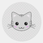 かわいいかわいいグレイのタビー猫マンガ ラウンドシール (正面)
