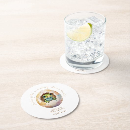 かわいいかわいいゲッコリザードエッグベビーシャワー ラウンドペーパーコースター (インサイチュ)