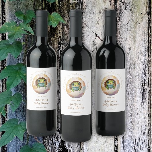 かわいいかわいいゲッコリザードエッグベビーシャワー ワインラベル