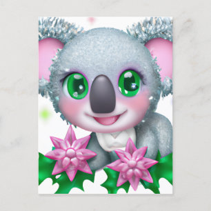 かわいいかわいいコアラクマ花つき ポストカード