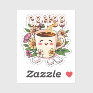 かわいいかわいいコーヒーと花 シール