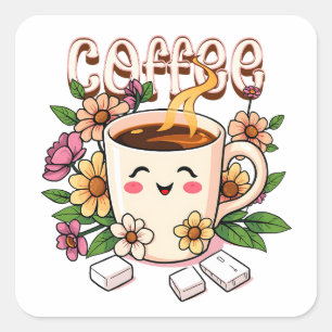 かわいいかわいいコーヒーと花 スクエアシール