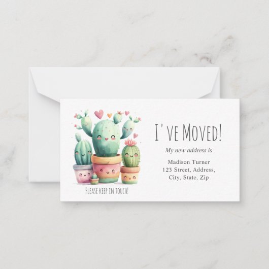 かわいいかわいいサボテン私はアナウンスメントカードを移動した ノートカード (正面)